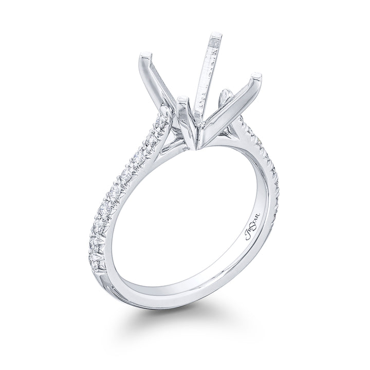 Dazzling Brilliance: Our timeless diamond semi-mount. These eighteen round diamonds are set in cut down setting handcrafted in pure platinum.