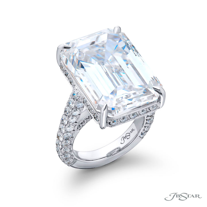 Platinum Emerald-Cut Diamond Certified Ring