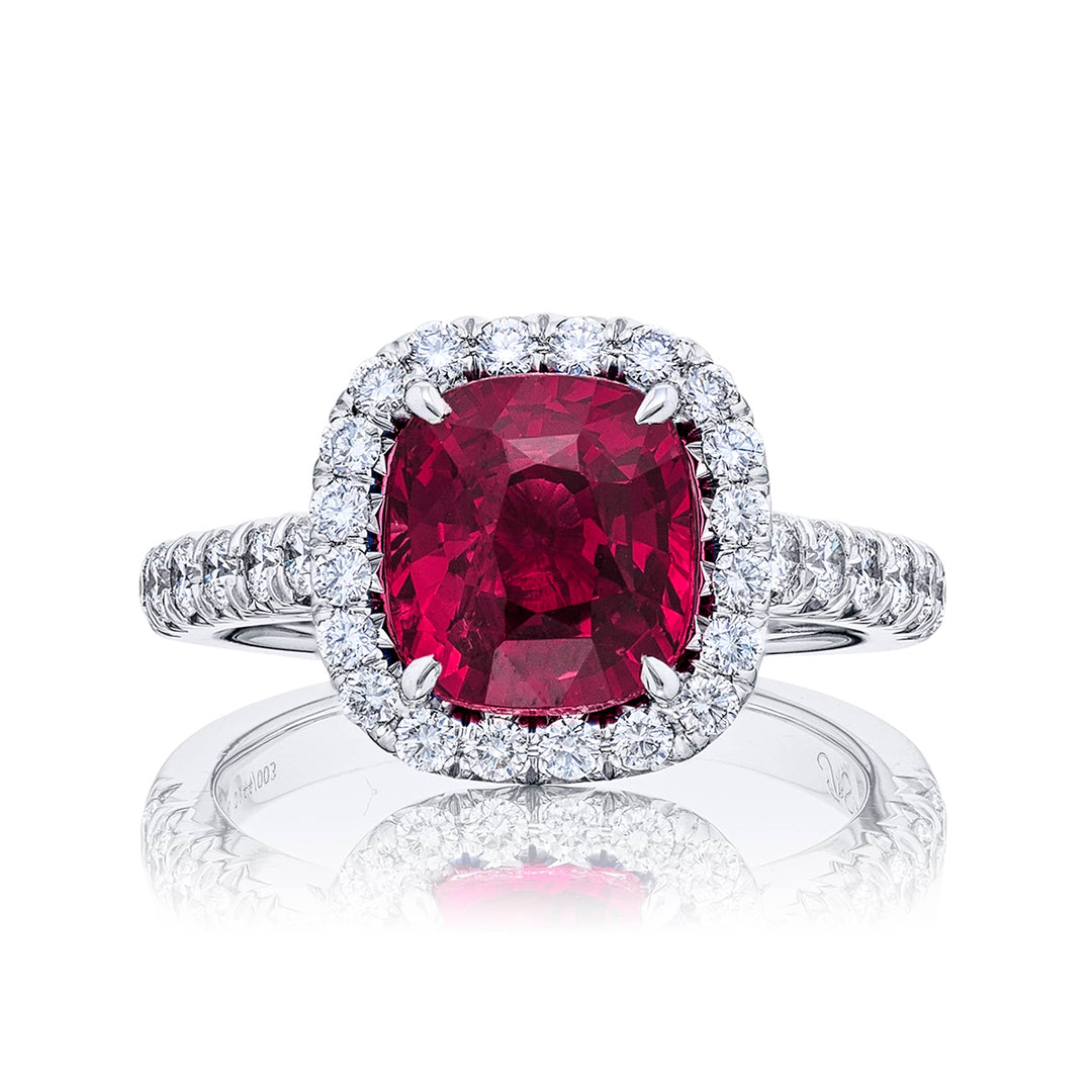 Pink Sapphire & Diamond Ring Cushion Cut 2.58 ct Micro Pave