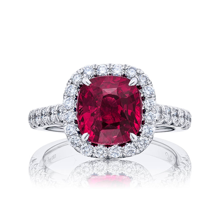 Pink Sapphire & Diamond Ring Cushion Cut 2.58 ct Micro Pave