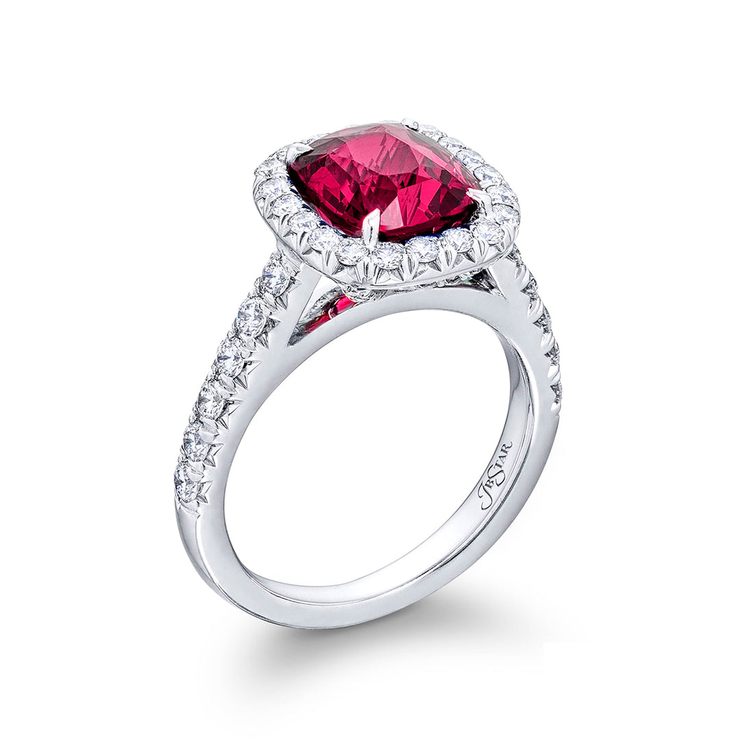 Pink Sapphire & Diamond Ring Cushion Cut 2.58 ct Micro Pave