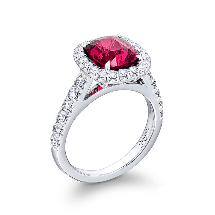 Pink Sapphire & Diamond Ring Cushion Cut 2.58 ct Micro Pave