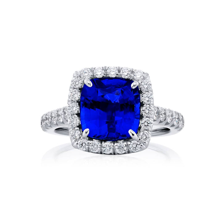 Sapphire & Diamond Ring 4.43 ct. Cushion Cut Micro Pave