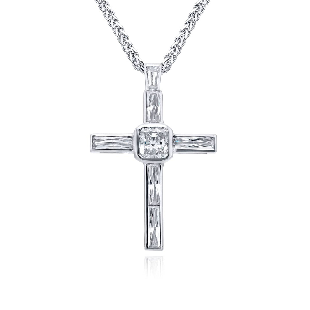 Platinum Radiant-Cut Diamond Bezel Set Cross Pendant