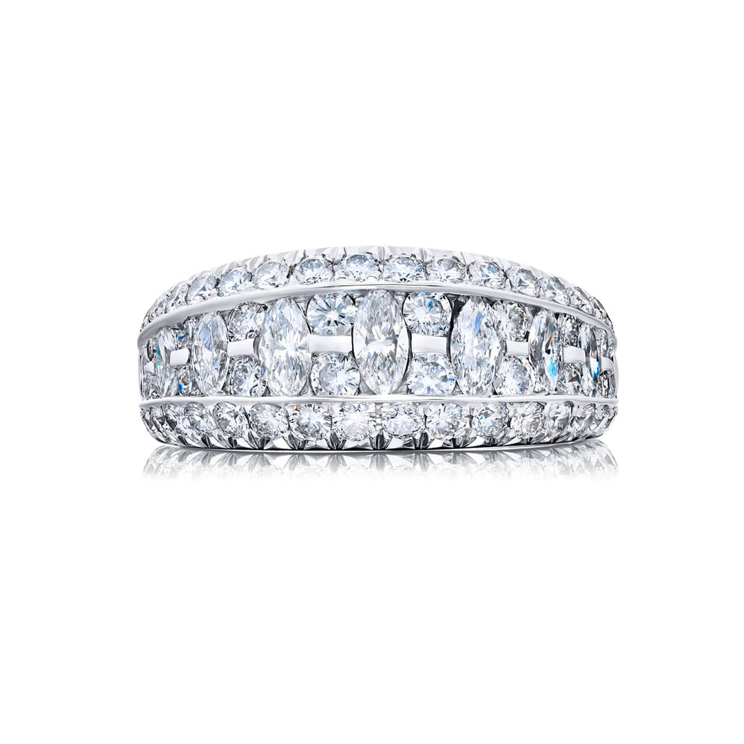 Platinum Marquise and Round Diamond Single-Row Channel Set Micro Pave Band