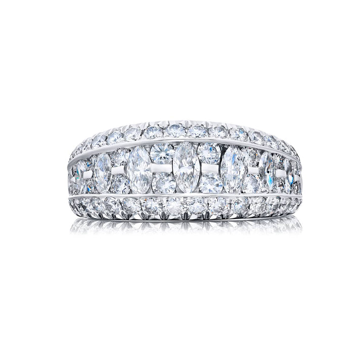 Platinum Marquise and Round Diamond Single-Row Channel Set Micro Pave Band