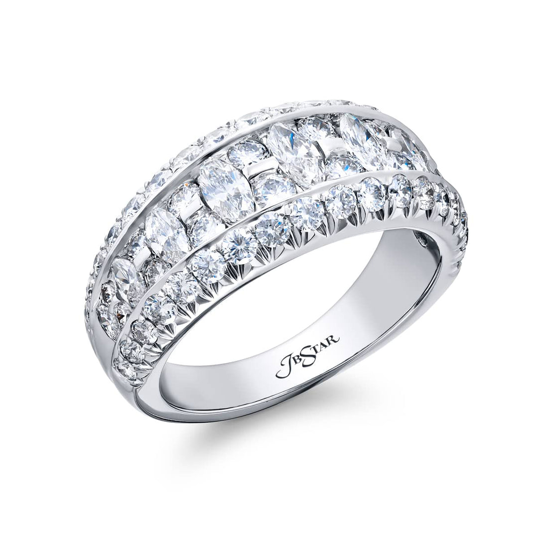 Platinum Marquise and Round Diamond Single-Row Channel Set Micro Pave Band