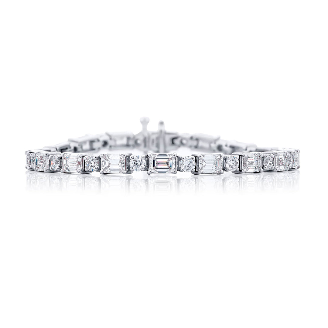 Platinum Emerald-Cut and Round Diamond Bracelet