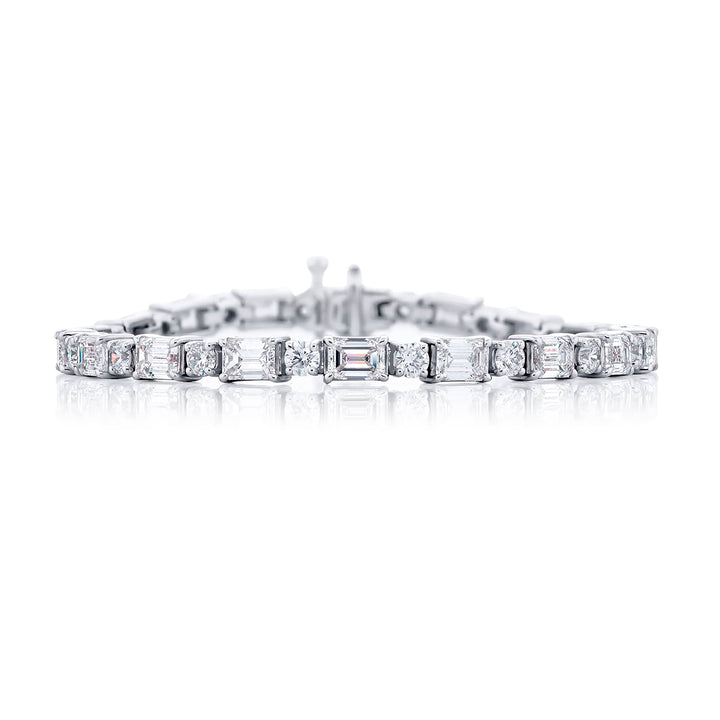 Platinum Emerald-Cut and Round Diamond Bracelet