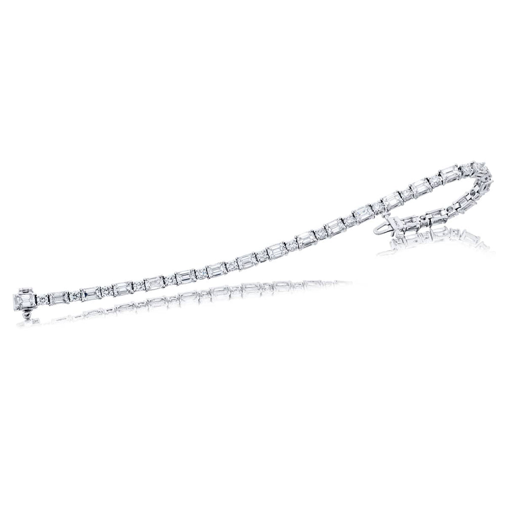 Platinum Emerald-Cut and Round Diamond Bracelet