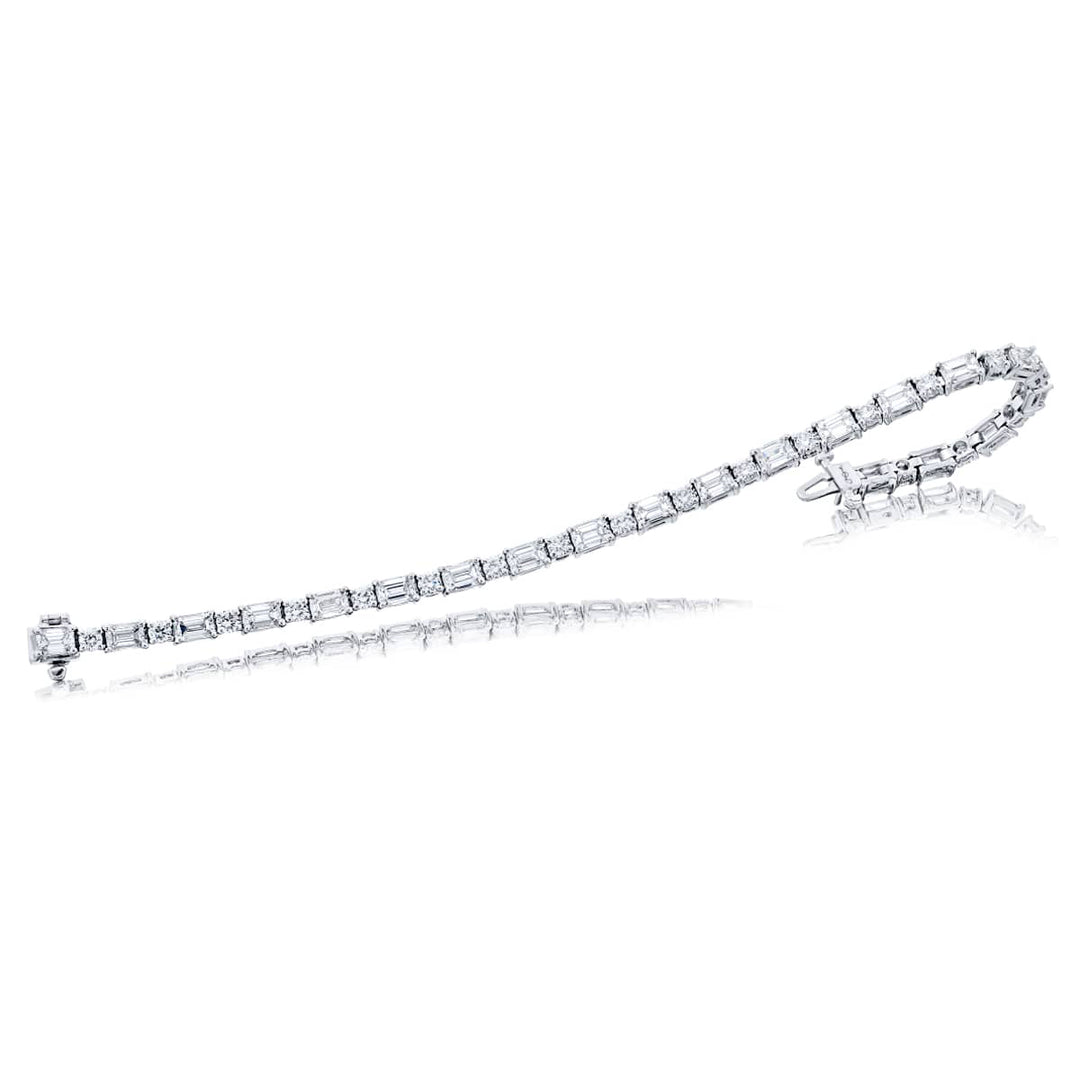 Platinum Emerald-Cut and Round Diamond Bracelet