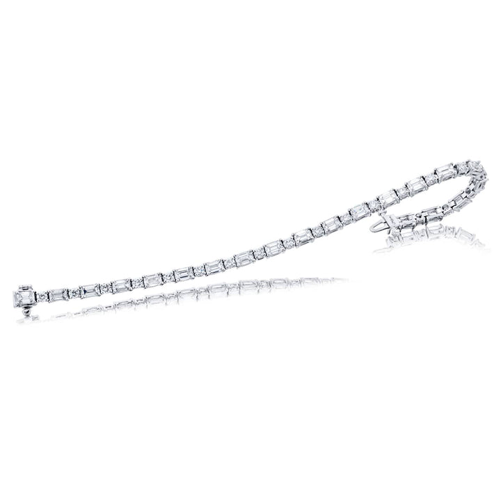 Platinum Emerald-Cut and Round Diamond Bracelet