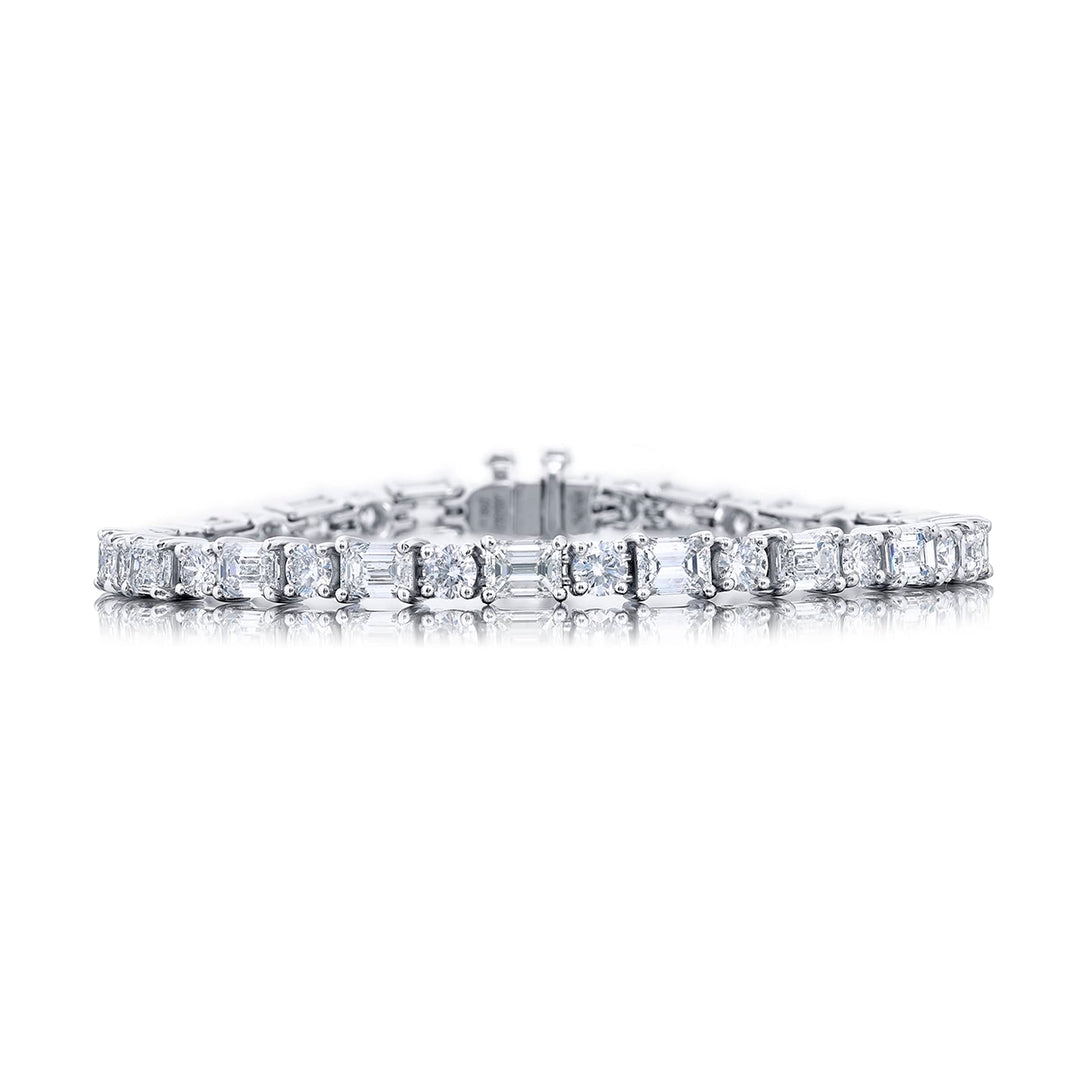 Platinum Emerald-Cut and Round Diamond Bracelet