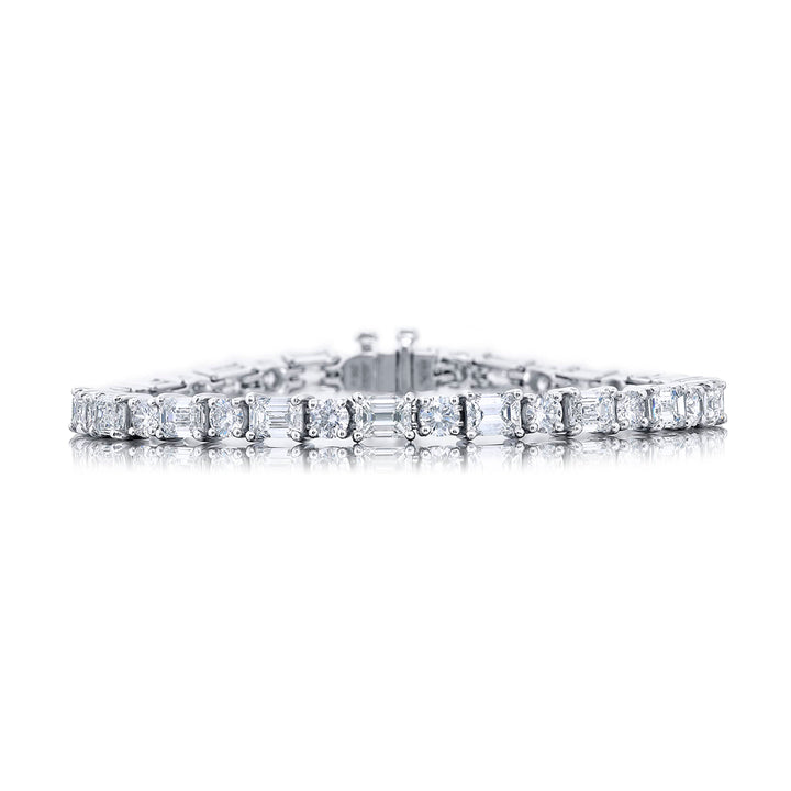 Platinum Emerald-Cut and Round Diamond Bracelet