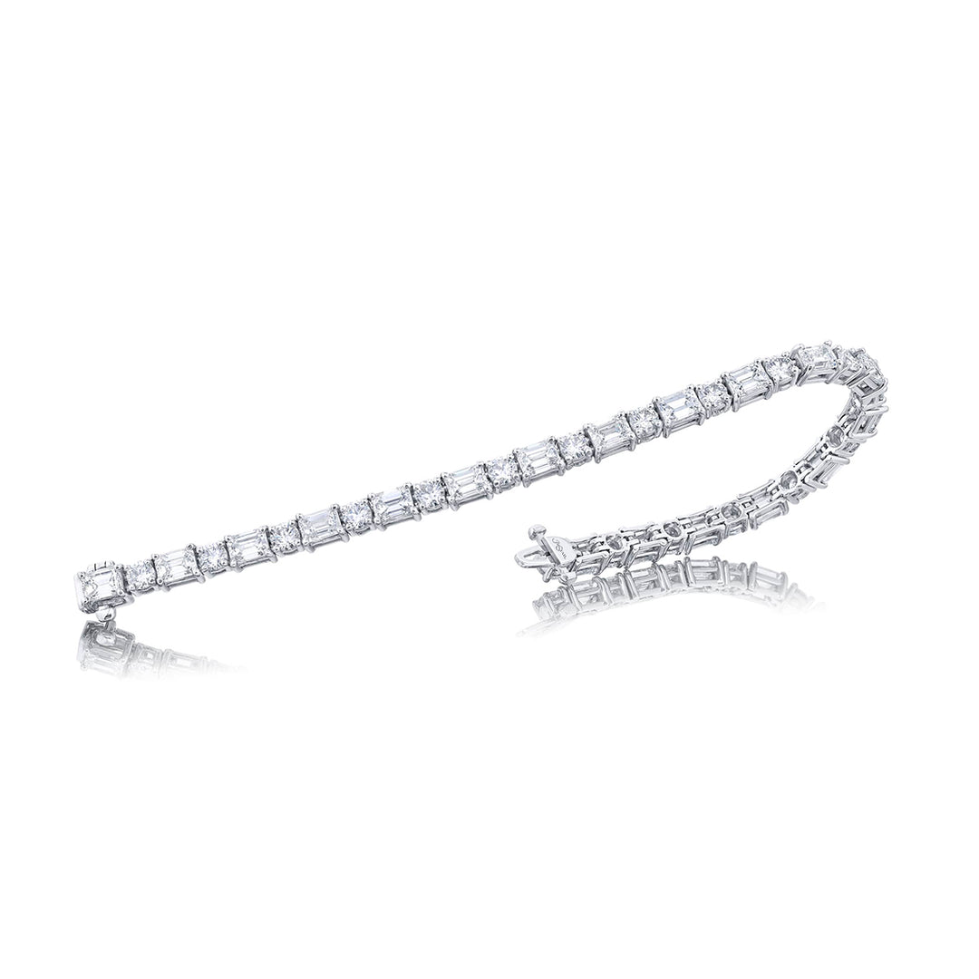Platinum Emerald-Cut and Round Diamond Bracelet