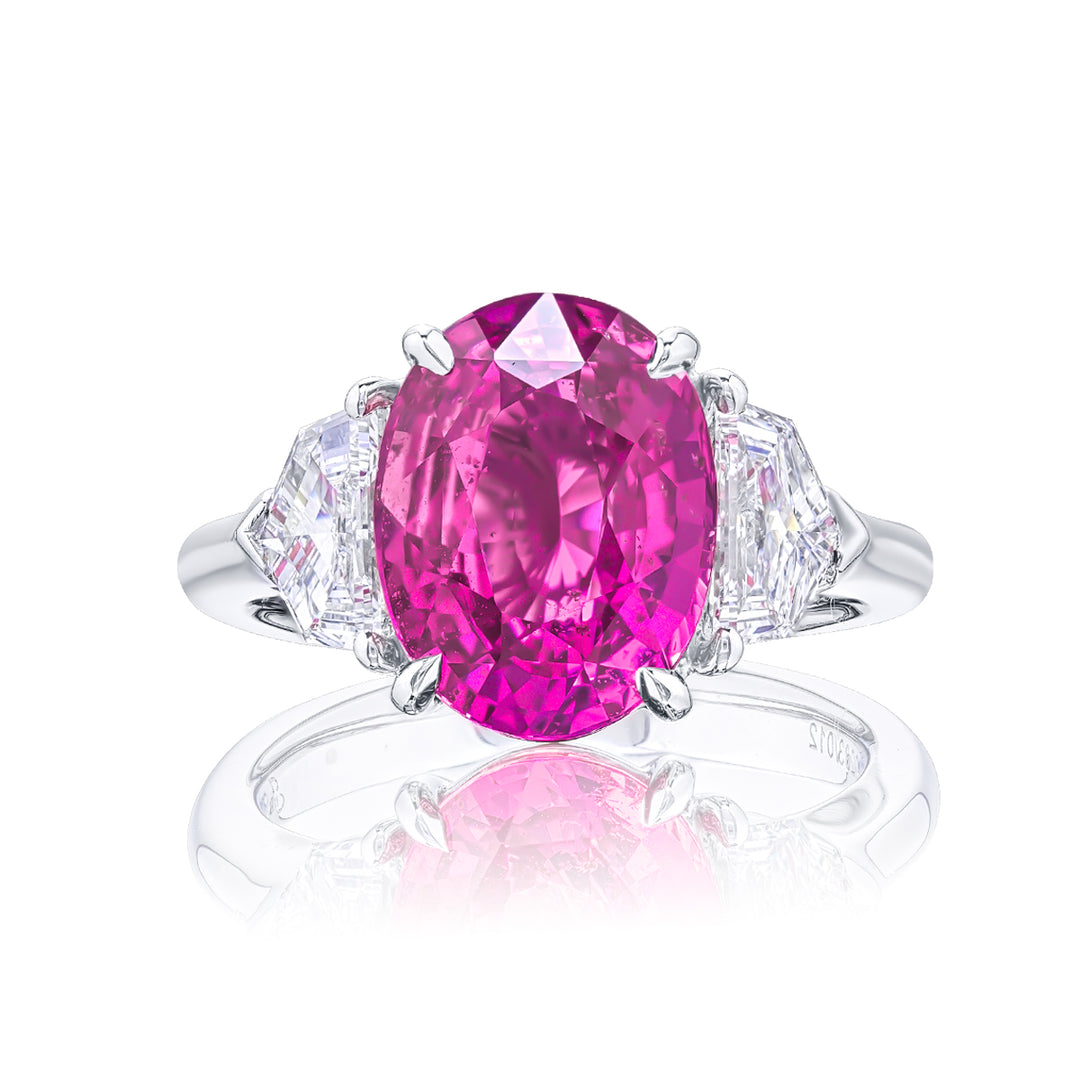 Platinum Oval No-Heat Pink Sapphire Certified Ring