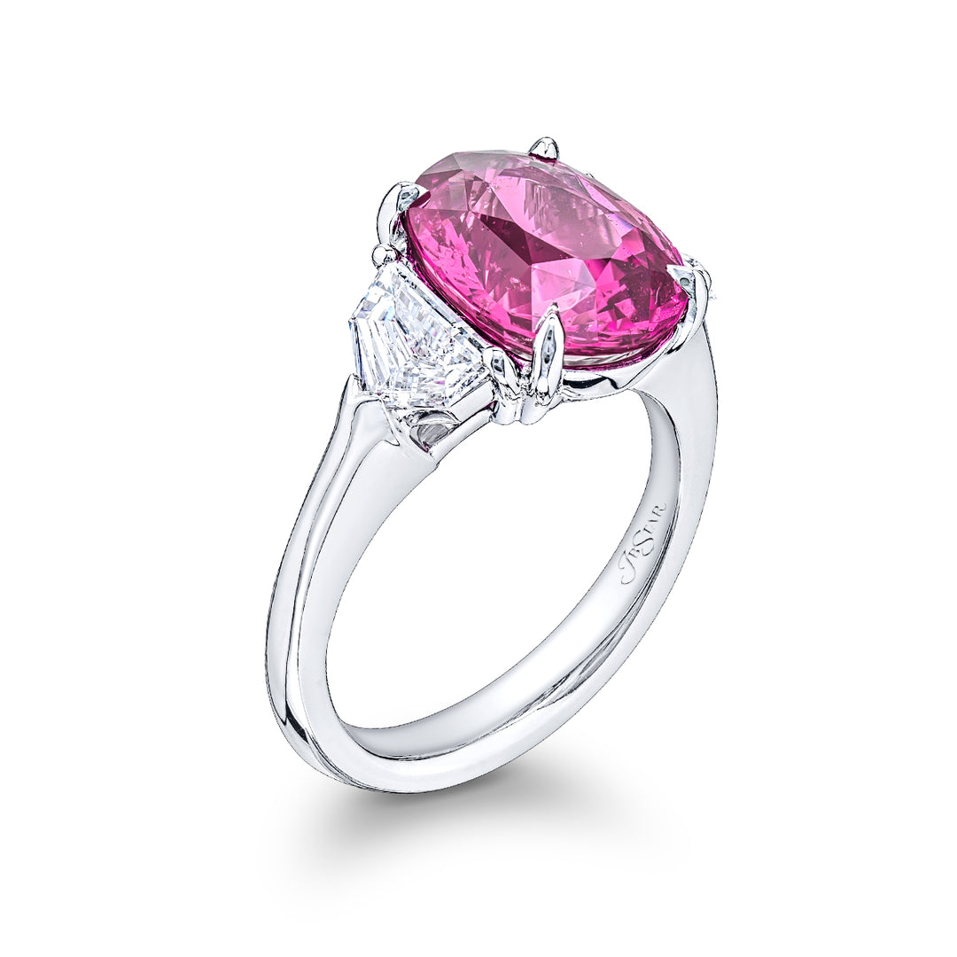Platinum Oval No-Heat Pink Sapphire Certified Ring