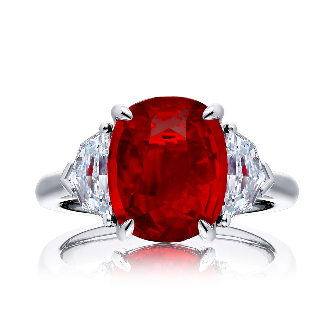 5.01 ct Certified Mozambique Ruby & Diamond Ring | Cushion Ruby with Matching Diamonds in Platinum | Magnificent Design by Jb Star