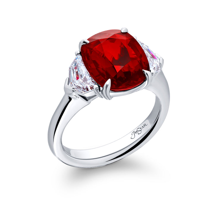 5.01 ct Certified Mozambique Ruby & Diamond Ring | Cushion Ruby with Matching Diamonds in Platinum | Magnificent Design by Jb Star