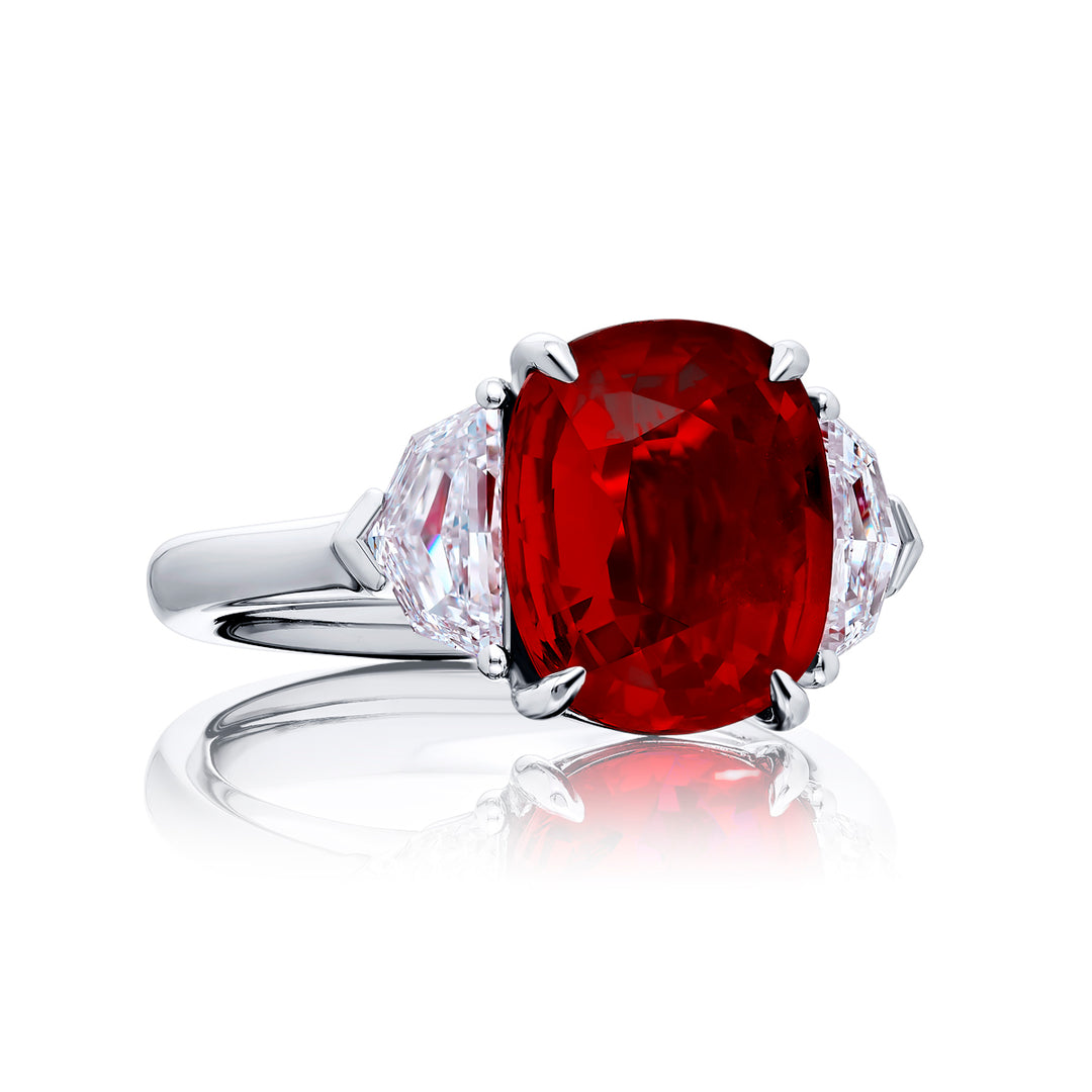 5.01 ct Certified Mozambique Ruby & Diamond Ring | Cushion Ruby with Matching Diamonds in Platinum | Magnificent Design by Jb Star