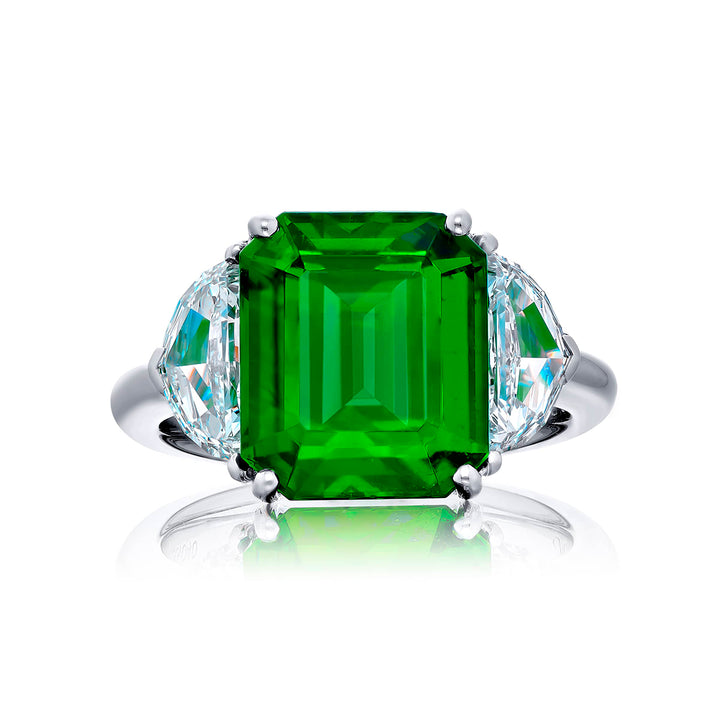 5.48 ct CDC Certified Emerald Ring | Emerald-Cut Emerald with Epaulet Diamonds in Platinum | Breathtaking Radiance by Jb Star
