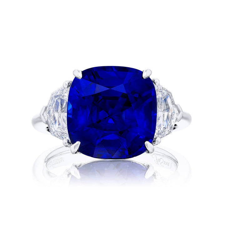 8.53 ct Certified Cushion-Cut Sapphire & Diamond Ring | Sapphire with Matching Diamonds in Platinum | Beautiful Design by Jb Star
