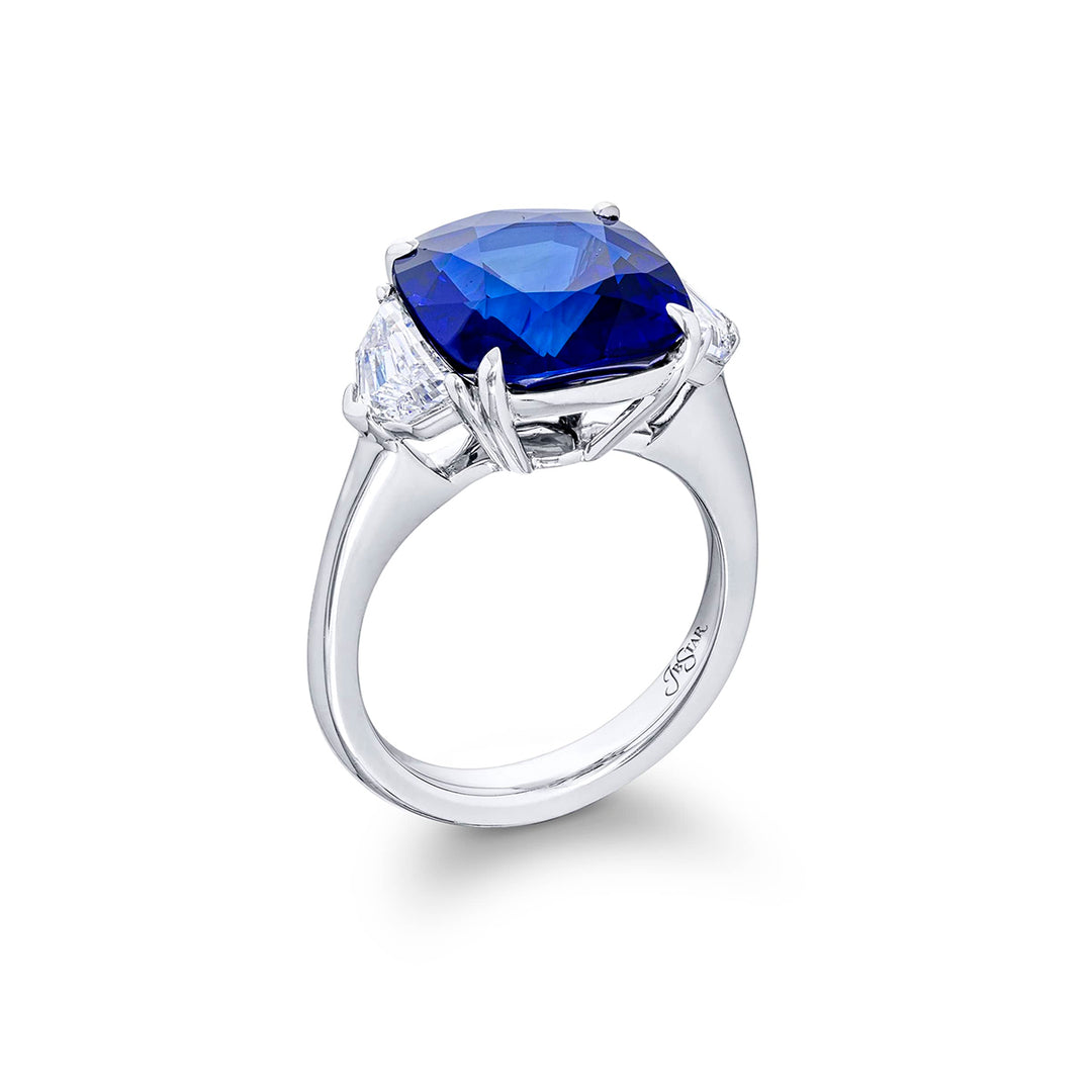 8.53 ct Certified Cushion-Cut Sapphire & Diamond Ring | Sapphire with Matching Diamonds in Platinum | Beautiful Design by Jb Star
