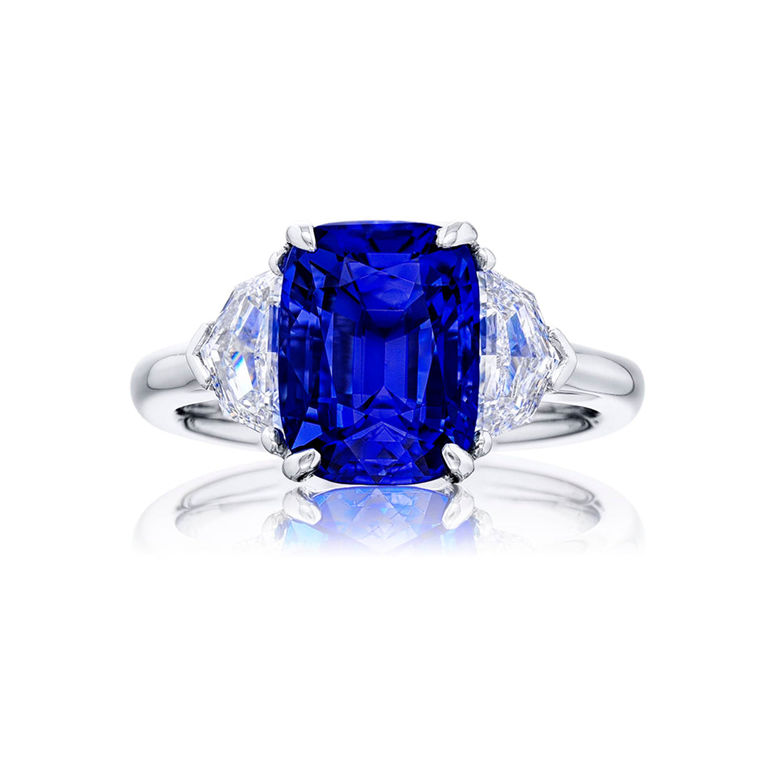 Platinum Cushion-Cut No-Heat Sri Lankan Sapphire Certified Ring