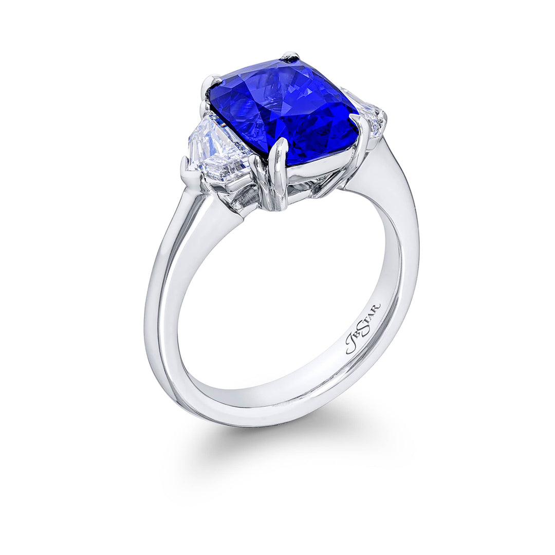 Platinum Cushion-Cut No-Heat Sri Lankan Sapphire Certified Ring
