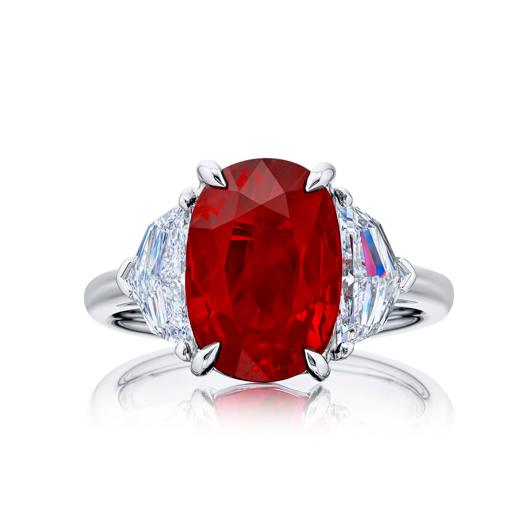Platinum Cushion-Cut Vivid Burmese Ruby Certified Ring