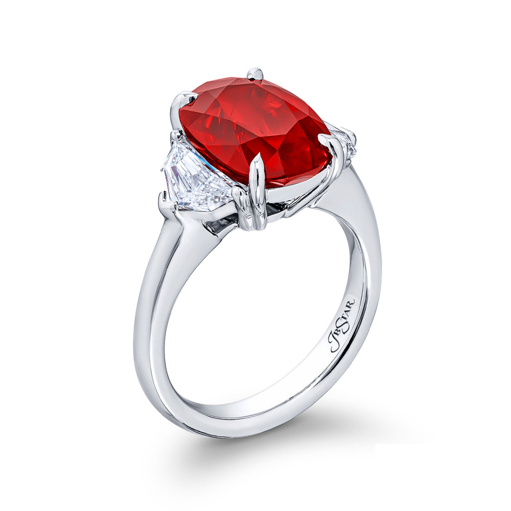 Platinum Cushion-Cut Vivid Burmese Ruby Certified Ring