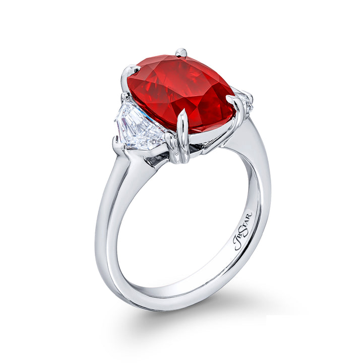 Platinum Cushion-Cut Vivid Burmese Ruby Certified Ring