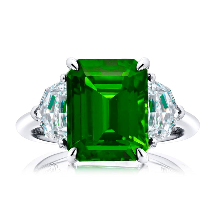 Platinum Emerald-Cut Vivid Emerald Certified Ring