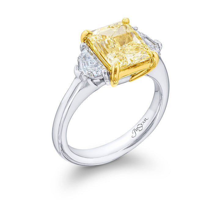 3.29 ct GIA Certified Fancy Yellow Diamond Ring | Radiant-Cut Fancy Yellow Diamond with Epaulette Diamonds in Platinum & 18K Yellow Gold