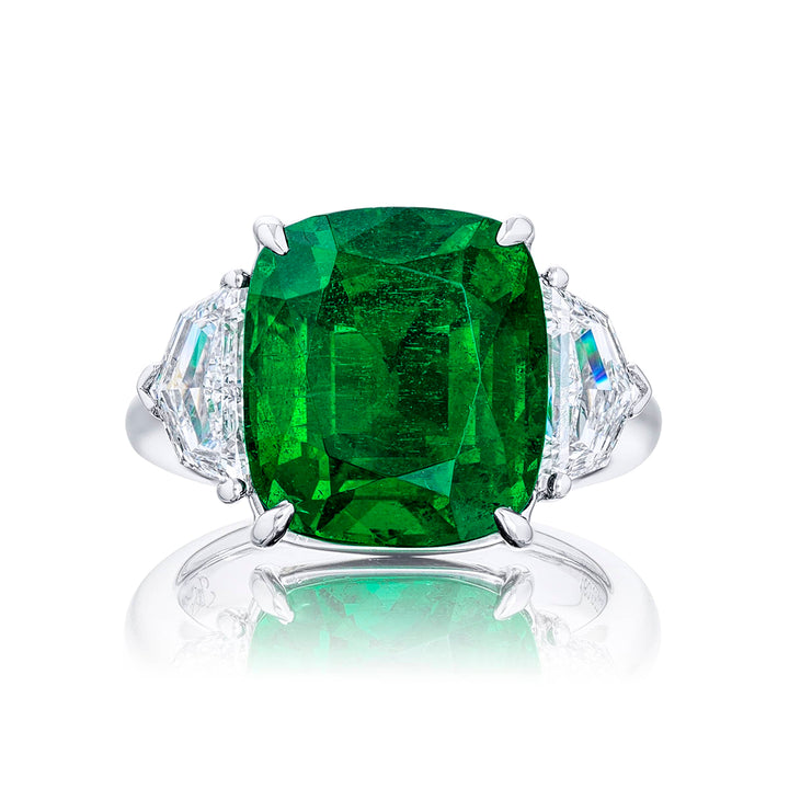 Platinum Cushion-Cut Vivid Emerald Certified Ring