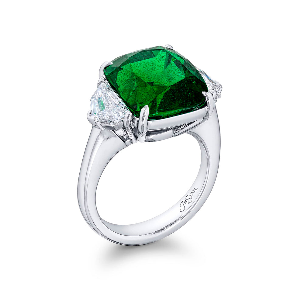 Platinum Cushion-Cut Vivid Emerald Certified Ring