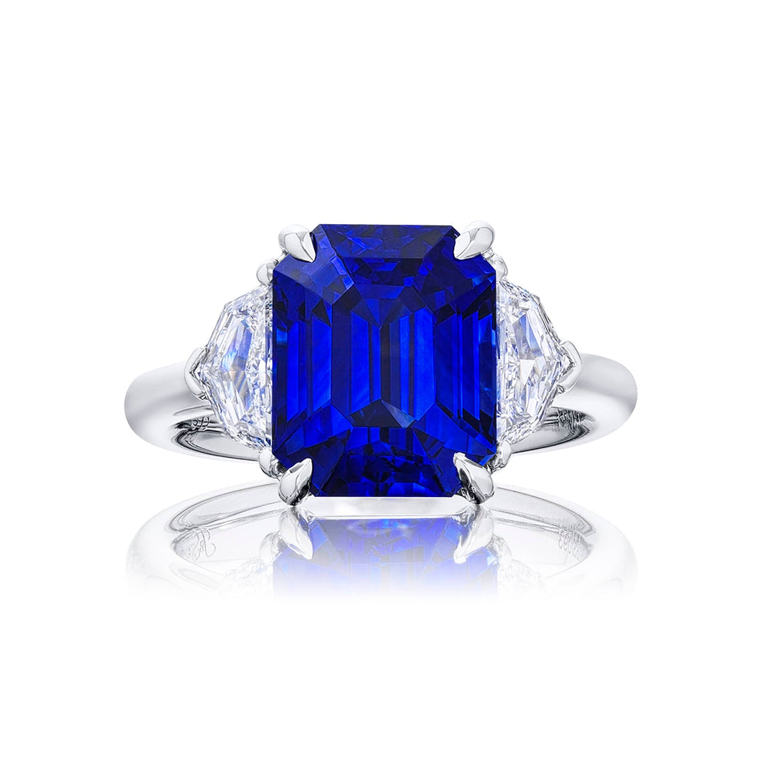 Platinum Emerald-Cut Sri Lankan Vivid Sapphire Certified Ring