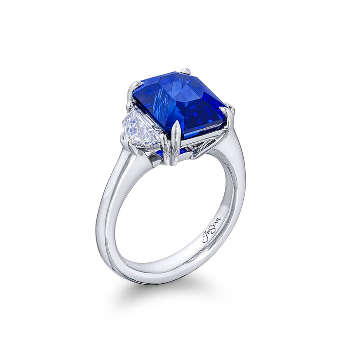 Platinum Emerald-Cut Sri Lankan Vivid Sapphire Certified Ring