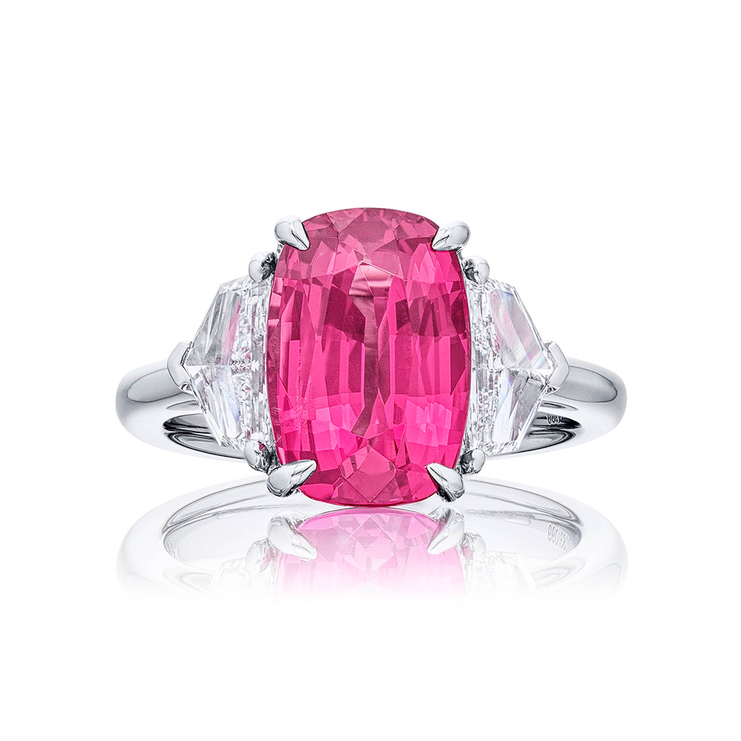 4.80 ct Certified No-Heat Pink Spinel & Diamond Ring | Oval-Cut Pink Spinel with Epaulet Diamonds in Platinum | Breathtaking Radiance by Jb Star