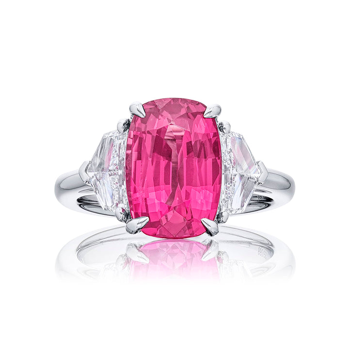 4.80 ct Certified No-Heat Pink Spinel & Diamond Ring | Oval-Cut Pink Spinel with Epaulet Diamonds in Platinum | Breathtaking Radiance by Jb Star