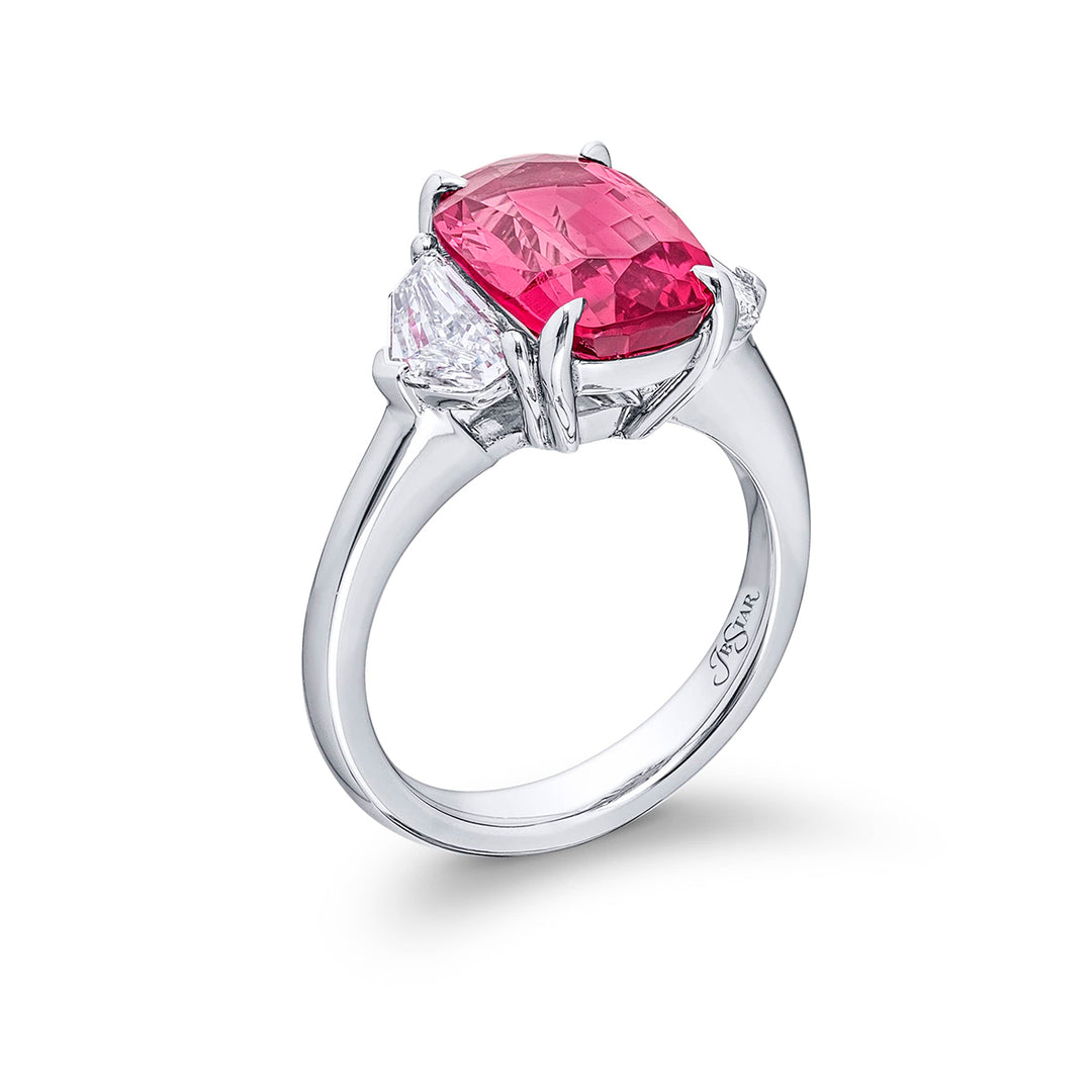 4.80 ct Certified No-Heat Pink Spinel & Diamond Ring | Oval-Cut Pink Spinel with Epaulet Diamonds in Platinum | Breathtaking Radiance by Jb Star
