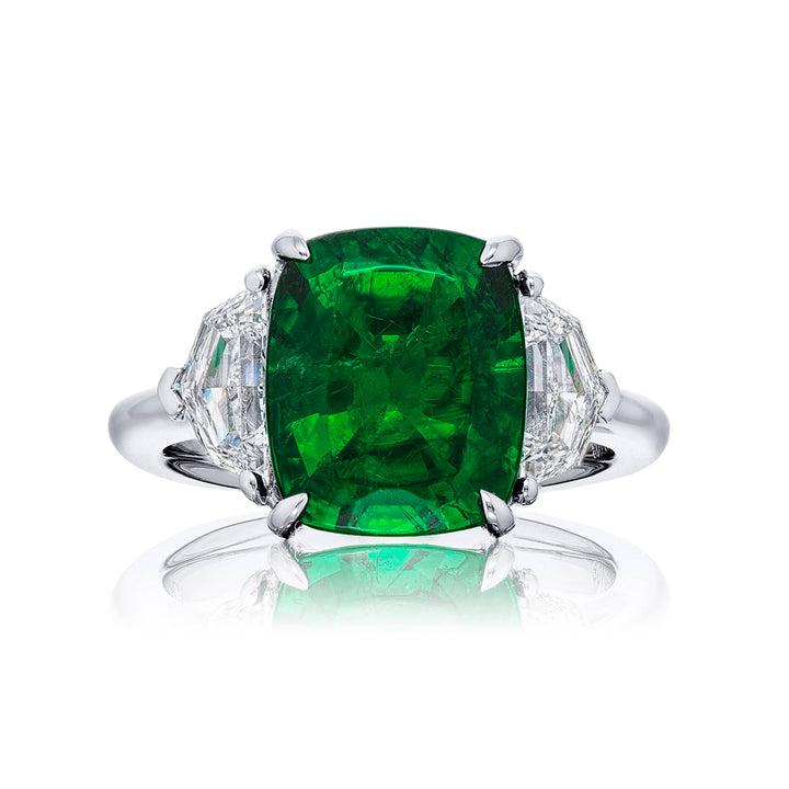 Platinum Cushion-Cut Emerald Certified Ring