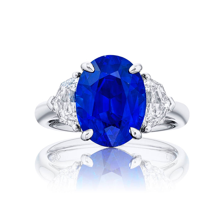 5.58 ct Certified Royal Blue Sri Lankan Sapphire & Diamond Ring | Oval Sapphire with Epaulet Diamonds in Platinum | Breathtaking Radiance by Jb Star