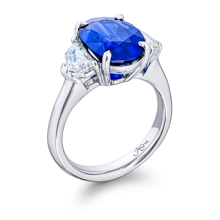 5.58 ct Certified Royal Blue Sri Lankan Sapphire & Diamond Ring | Oval Sapphire with Epaulet Diamonds in Platinum | Breathtaking Radiance by Jb Star