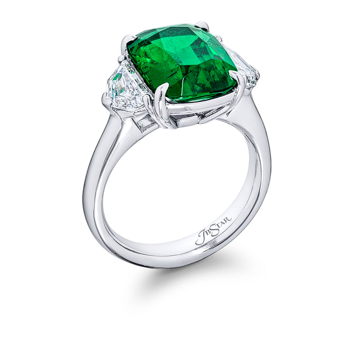 4.80 ct Certified Vivid Green Zambian Emerald & Diamond Ring | Cushion-Cut Emerald with Epaulet Diamonds in Platinum | Breathtaking Radiance by Jb Star