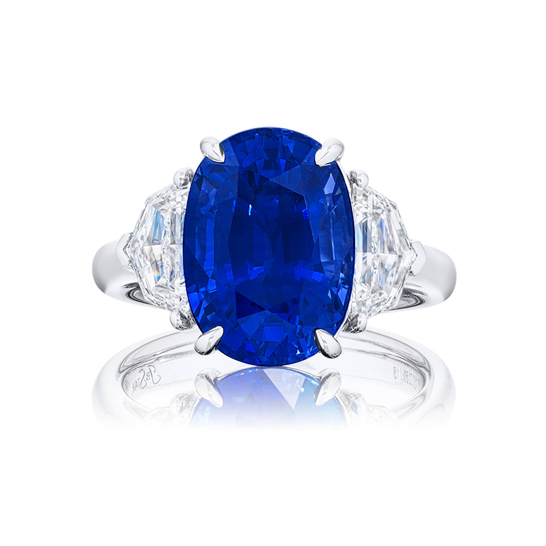 7.43 ct Certified Sri Lankan Sapphire & Diamond Ring | Oval Sapphire with Epaulet Diamonds in Platinum | Breathtaking Radiance by Jb Star