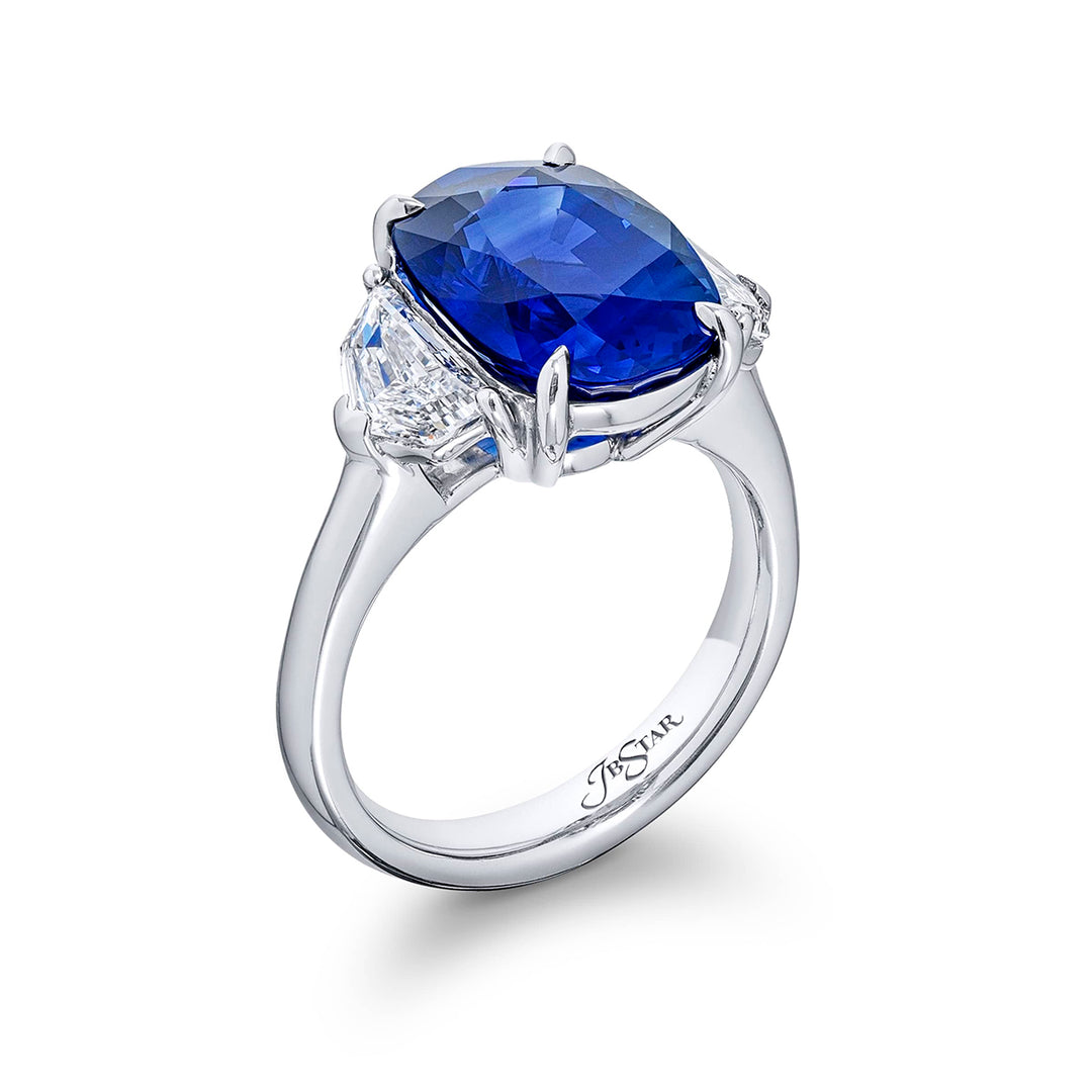 7.43 ct Certified Sri Lankan Sapphire & Diamond Ring | Oval Sapphire with Epaulet Diamonds in Platinum | Breathtaking Radiance by Jb Star