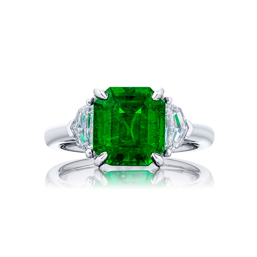 Platinum Emerald-Cut Emerald Ring