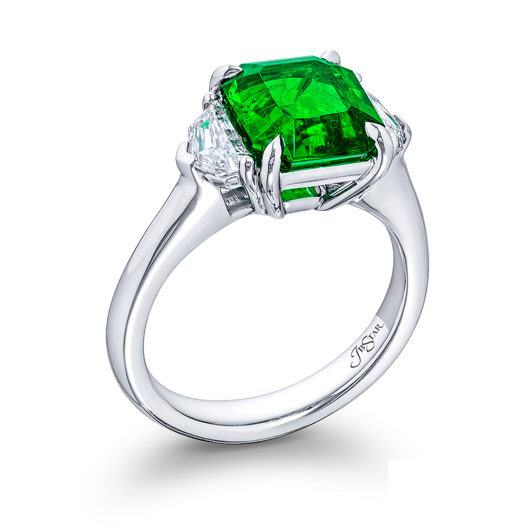Platinum Emerald-Cut Emerald Ring
