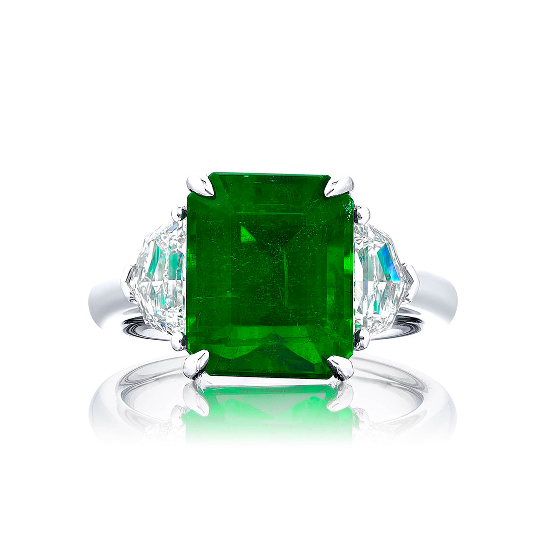 5.29 ct Certified Emerald Ring | Emerald-Cut Emerald with Epaulet Diamonds in Platinum | Breathtaking Radiance by Jb Star